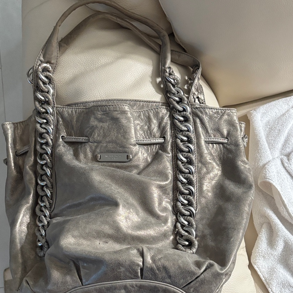 Michael Kors Metallic Silver Tote with Chain Straps